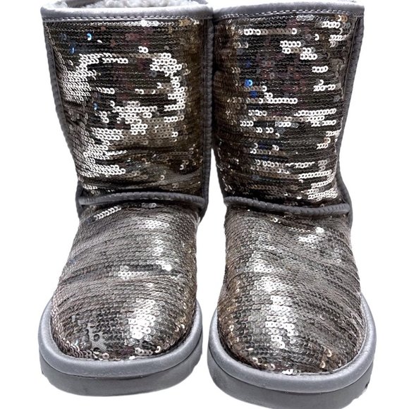 Gold Glitter Classic Ugg Boots Size 7 Great Condition F19012D Comfy & Stylish - Picture 4 of 13